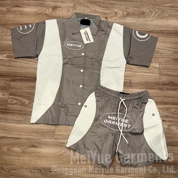 Custom Logo Button up Windbreaker Nylon Shirt Lightweight Shorts Running Summer Sweatsuit T Shirt Joggers and Short Set Factory