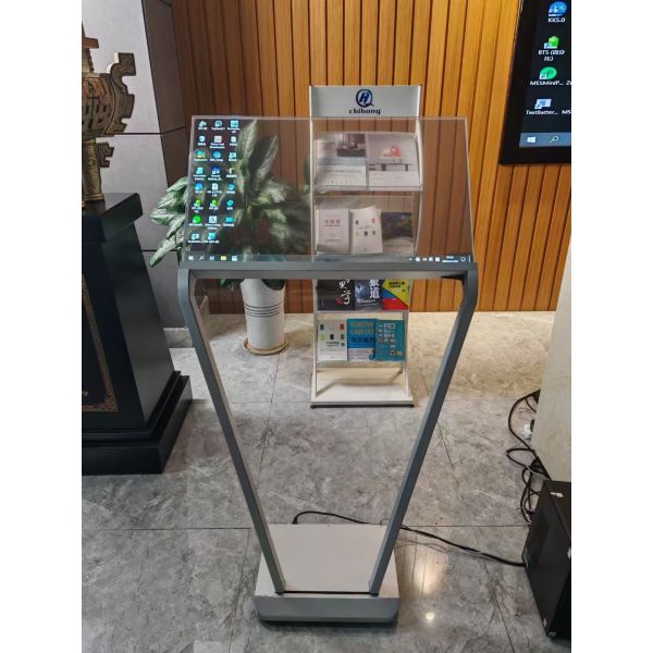 30 inch High Brightness Transparent OLED Display Stand Full Color Capacitive Touch Ag Glass Floor Stand for Welcome Display