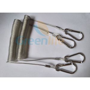 Safety Life Belt Wire Reinforced Coiled Cable Clear PU Coated w/Carabiner Ends