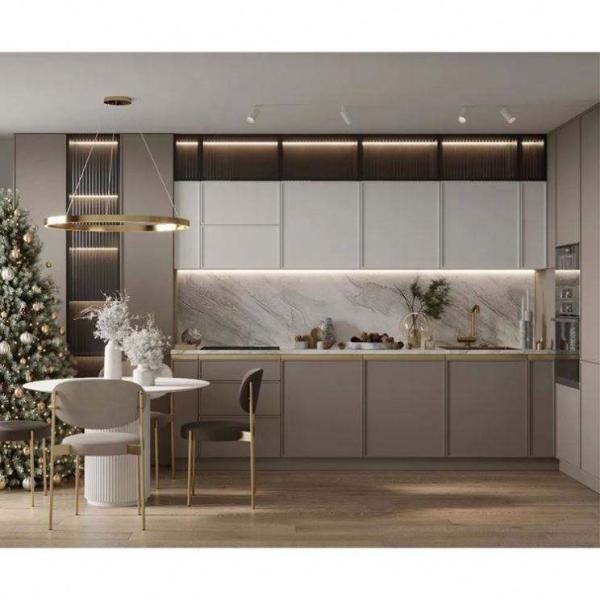 Designer Solid Wood Melamine LED Sensor Light Cabinet Prefab Modular Kitchen Cabinets