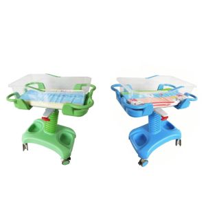 Three Colors Plastic Material Hospital Crib Can Be Raised And Lowered