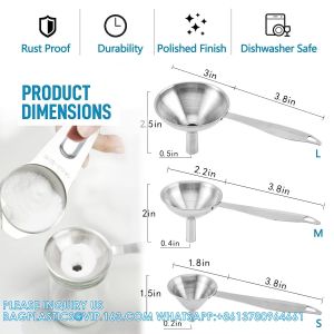 Funnels For Filling Bottles, 3 Pcs Stainless Steel Kitchen Funnel Set With Long