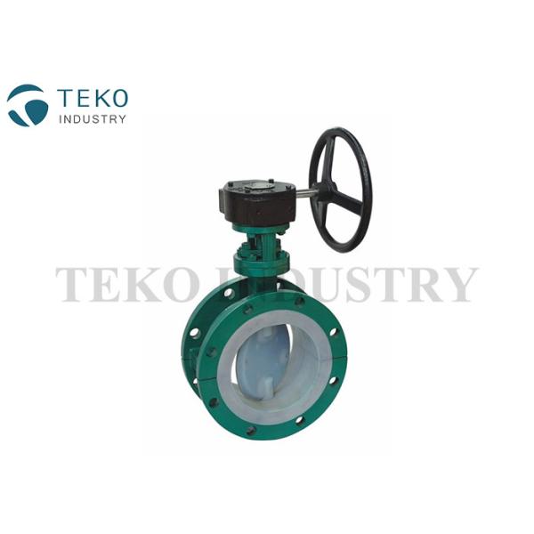 Pure Virgin PTFE Lined Valves , Gear Operation Flanged End PTFE Lined Butterfly