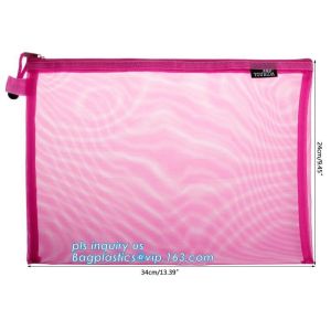 OEM mesh plastic A4 file bag with zipper, net netting document bag pouch,