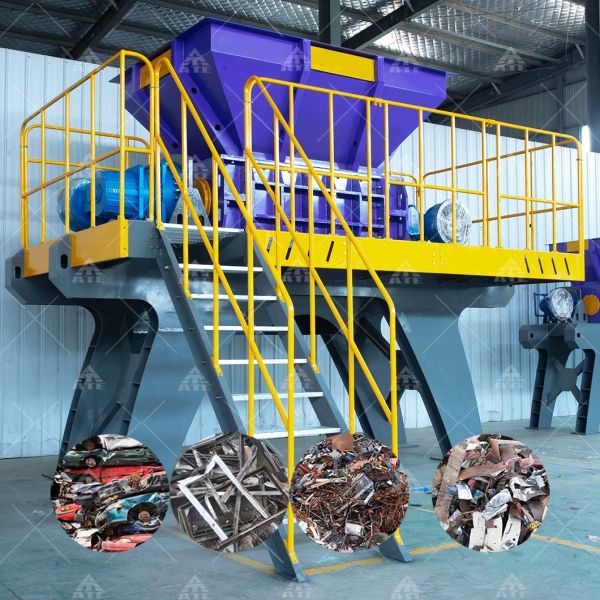 Quality Industrial Double Shaft Metal Shredder with 55 kW Power Automatic Operation and Customizable Output Sizes for sale