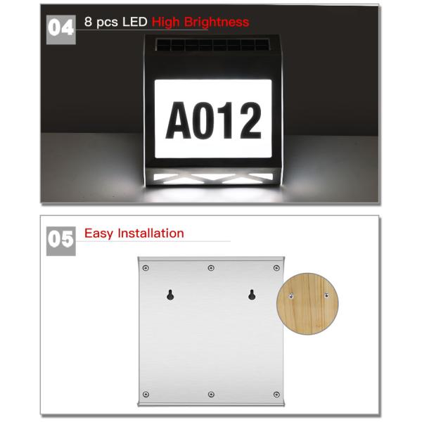 Solar Powered House Numbers Waterproof LED Illuminated Address Plaques for Outdoor