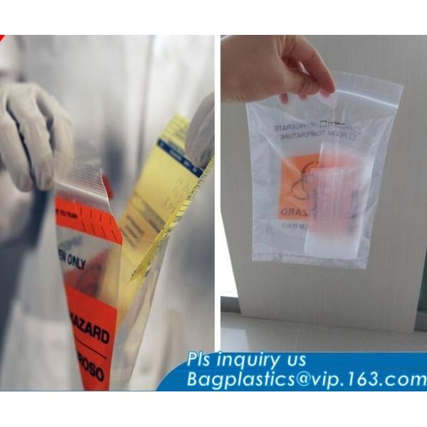 8"*10" BIOHAZARD PRINTED SPECIMEN BAGS with tear off line, 3-wall Biohazard