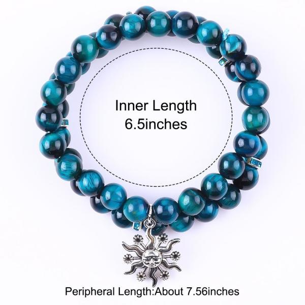 Handmade Elastic Round Turquoise Blue Tiger'S Eye Stone Beaded Stretch Bracelet