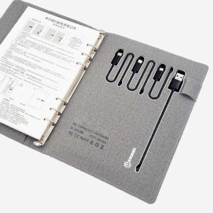 Multipurpose Folding Power Bank Notebook Folder 6 Rings Leather Material