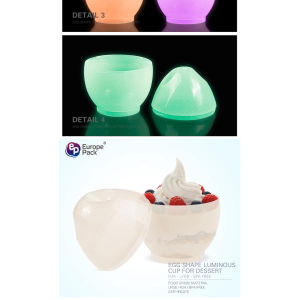 Party supplies high quality egg shaped 135ml ps plastic dessert luminous cup