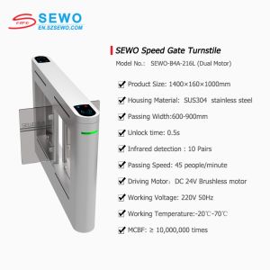 TCP/IP Communication Interface High Speed Gate Turnstile with Biometric Access