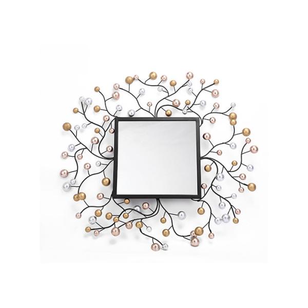 Square Metal Framed Elegant Floral Decorative Wall Art Mirror For Home