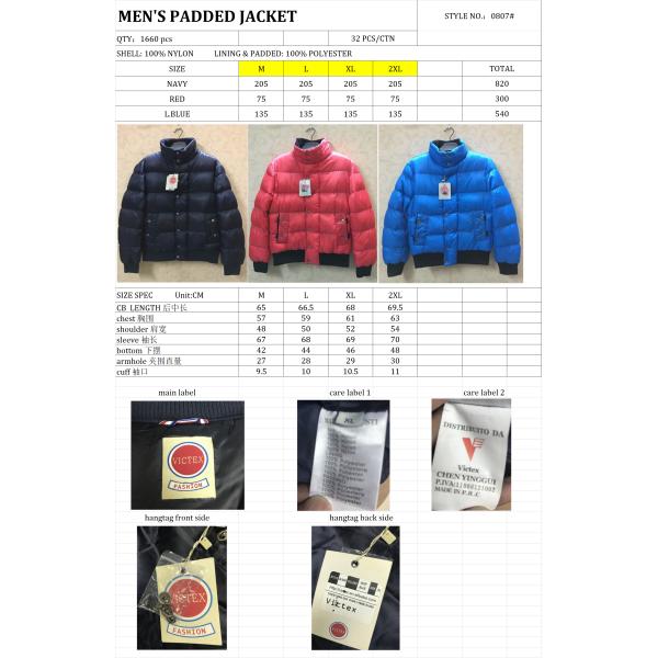 Mens Padded Jacket With Rib Botton Mens Bomber Jacket