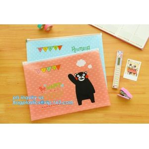 custom transparent pvc slide zipper file bags, cosmetic makeup pen pencil