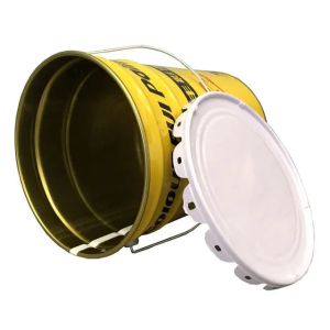 White Matte Metal Paint Bucket With Flower Edge Lid