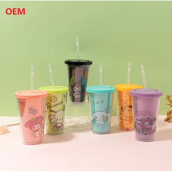 Plastic Milk tea Straw Cup Transparent Double-Layer Plastic Water Cup
