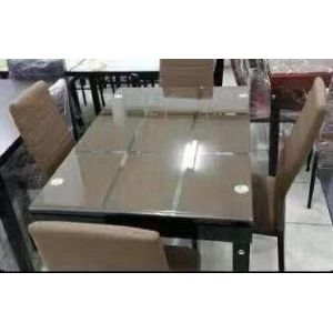 Tempered Glass Top Dining Room Table With Powder Coating Counter legs with