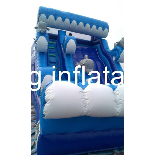 0.55mm PVC Tarpaulin Inflatable Dry Slide Blue / White Slide Attached For Amusement