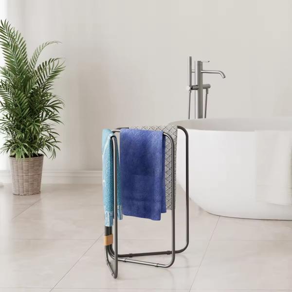 Foldable Removable Rectangle Household Bathroom Metal FOLDABLE Compact Freestanding Towel Holder
