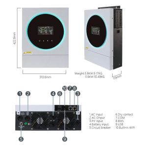 60A Output Current Hybrid Solar Inverter With 2 Year
