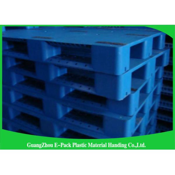 1200 * 800mm Blue Plastic Pallets With Three Runners , Plastic Skids Pallets Virgin HDPE