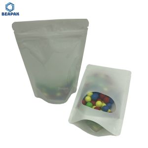 Resealable White Zipper PE Glossy Plastic Standing Pouch