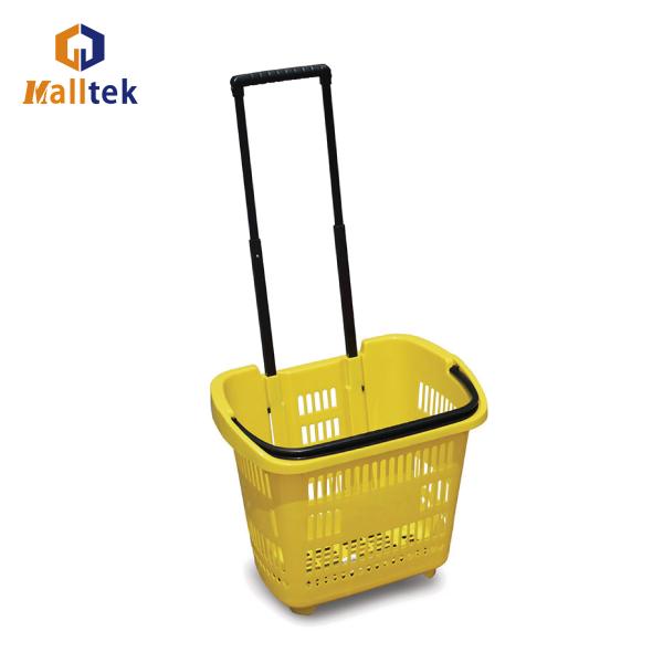 Customized Telescopic Handle Rolling Supermarket Shopping Trolley Basket With Two Wheels