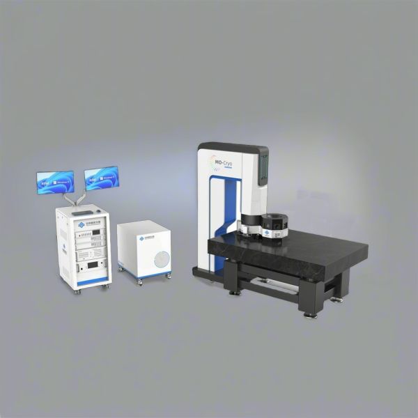 Superconducting Magnet Optical Cryostat with Conical Split-Coil Magnet, Large