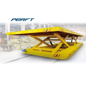 scissor hydraulic lifting electric rail transfer cart for warehouse material