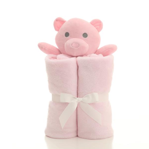 Pink Plush Fleece Security Blanket Lovey Newborn Animal Stuffed Blanket