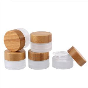 5 To 15ml Cosmetic Frosted Glass Jar With Wooden Cap