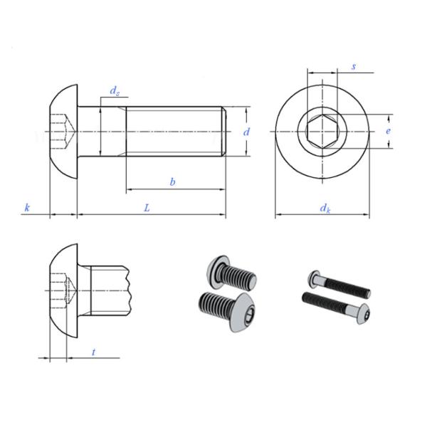 M3 - M16 Pan Head Screw Coarse Thread Socket Hex Screw Grade 12.9
