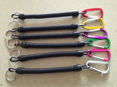 Fishing accessory good black spring coil cord tool holder w/carabiner&key ring