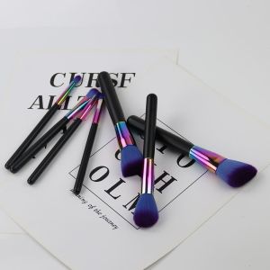 Shiny Cosmetic Brush Set Gradient Color Ferrule And Synthetic Hair