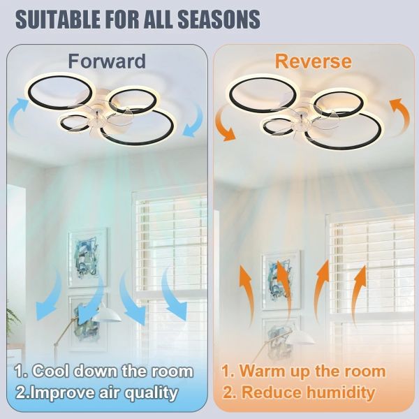 Bedroom Kitchen Lights Black White Multi ring lamp samrt Led Low Noise Ceiling Fan Chandelier (WH-CLL-53)