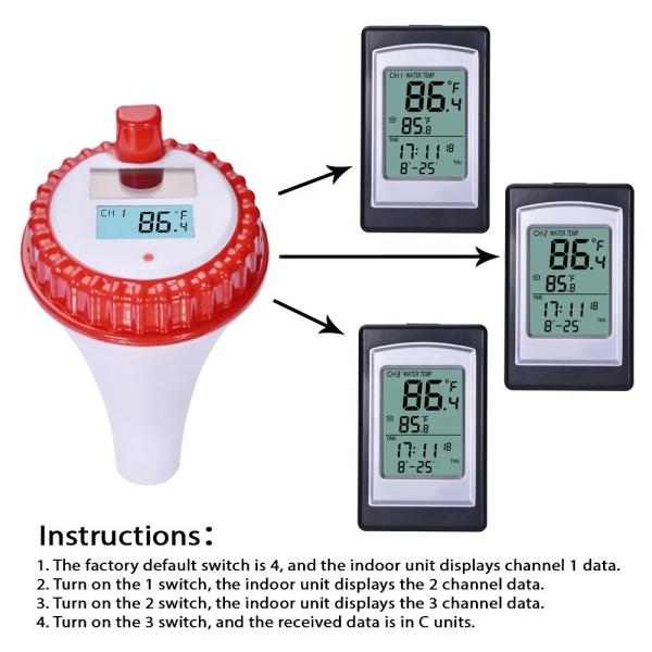 ±1.0°C Temperature Accuracy Wireless Solar Digital Pool Thermometer In Red And