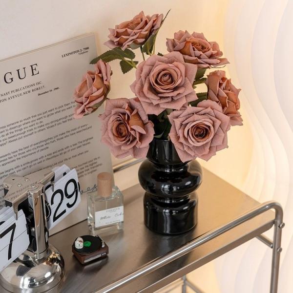 Simulated Flower 7-Head Cappuccino Silk Flower Simulated Rose Bundle Rose Wedding Fake Flower Decoration Flower Simulated Fake Flower