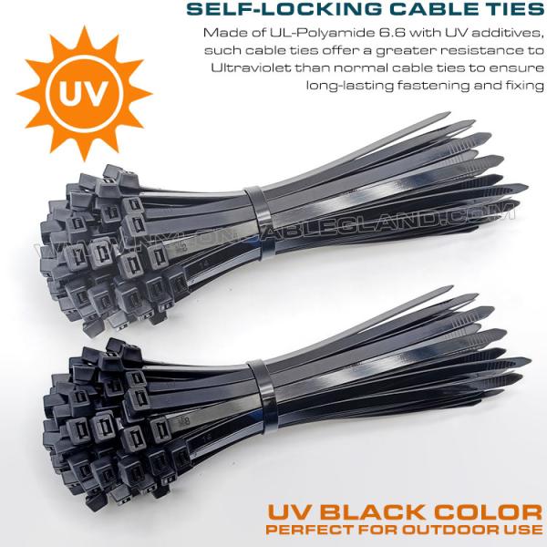 UV Resistant Black Polyamide 6.6 Cable Tie Plastic Zip Tie 200mm x 4.8 (22kgs, 50lbs) for high UV Environments Polyamide 6.6 Cable Tie