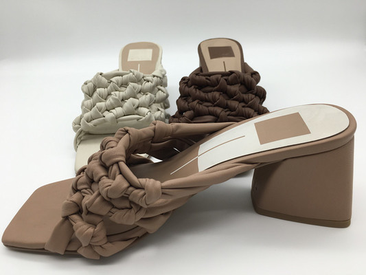 Quality Ladies Block Heeled Mules Open Toe With Rubber Sole Leather Lining for sale