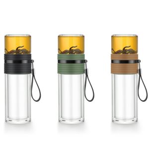 238ml Portable Double Wall Glass Tea Cup Mugs With Infuser And Lid