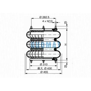 FT 816-40 DS M10 Triple Convoluted Rubber Air Spring Pneumatic System 16''x3