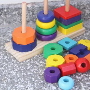 Stacker 21cm Geometric Wooden Building Blocks Toy Sorting Board