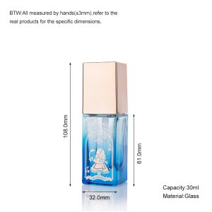 30ml Glass blue transparent clear rectangle bottle with white pump for empty