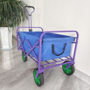 Double Layers Cloth Camping Cart 8 Inch PVC Wheel Portable Hand Trolley Folding