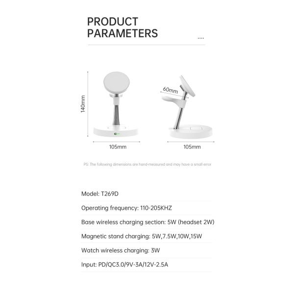 15W Zinc Alloy ABS 4 In 1 Wireless Charging Station with PD/QC3.0 for Multiple Devices