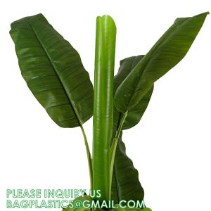 Artificial Plants Fake Banana Tree with Green Leaves in Plastic Pot Faux