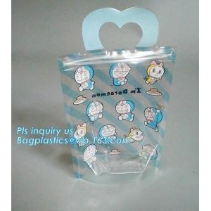 Transparent bottom gusset slider k pvc zipper bags with holding loop, slider