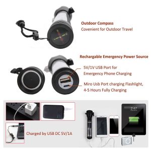 FCC USB Rechargeable 2000mAh LED Car Flashlight 380 Lumen