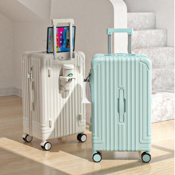 Quality Zipper Closure Lightweight Multifunctional Anti-scratch Waterproof Suitcase with USB Charging Port and External Cup Holder for sale