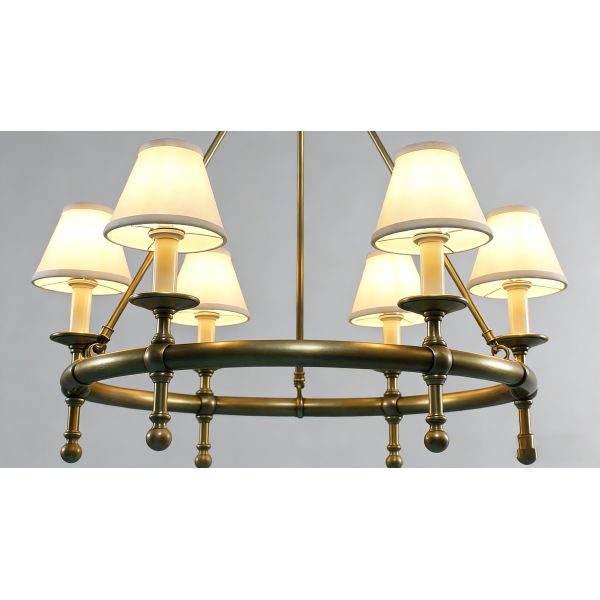 YH American Style 6-Light Solid Brass Chandelier Adjustable Height Pendant Light for Dining Room Kitchen